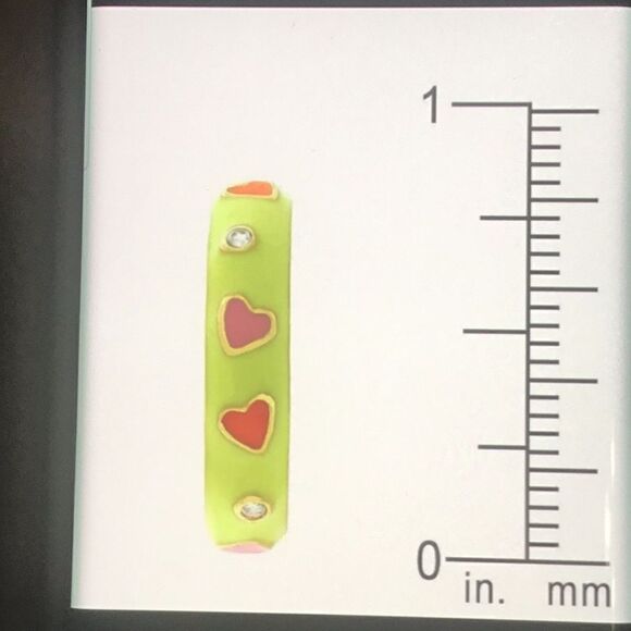 Lime Sorbet & Enamel Hearts Stack Band Ring Sz 10 - Picture 4 of 7